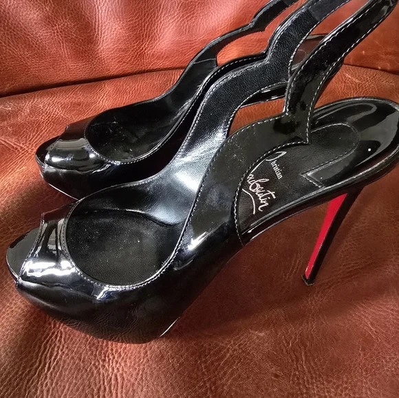 Christian Louboutin Hot Chick Sling Alta Black Stiletto Heels